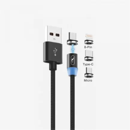 Кабель SkyDolphin S59KIT Magnetic USB - Lightning + microUSB + Type-C 1м, Black (SDUSB-000547)