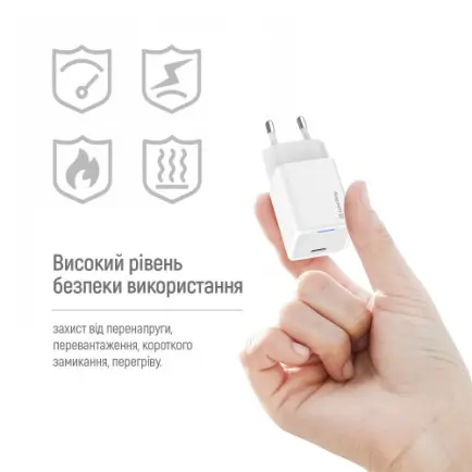 Сетевое зарядное устройство ColorWay GaN Mini 65W PD Port PPS USB-C White (CW-CHS049PD-WT)