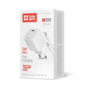 Сетевое зарядное устройство ColorWay GaN Mini 35W PD Port PPS USB-C White (CW-CHS056PDC-WT)
