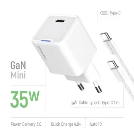 Сетевое зарядное устройство ColorWay GaN Mini 35W PD Port PPS USB-C White (CW-CHS056PDC-WT)