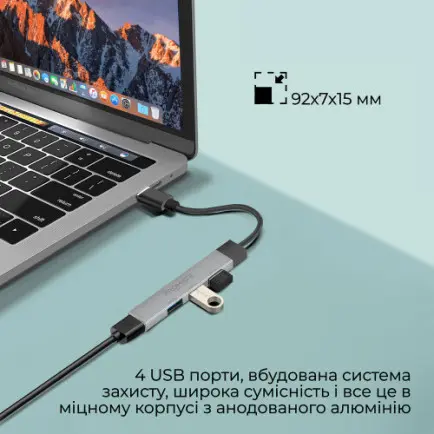 USB-хаб Promate LiteHub-4 USB Type-C Grey
