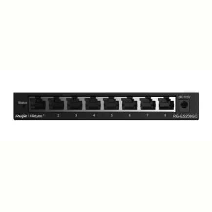 Коммутатор Ruijie Reyee RG-ES208GC (7xGE, 1xGE Uplink, CCTV, Cloud Managed, L2, настольный, бесшумный, металл)