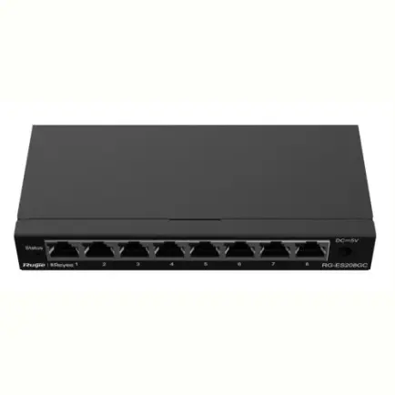 Коммутатор Ruijie Reyee RG-ES208GC (7xGE, 1xGE Uplink, CCTV, Cloud Managed, L2, настольный, бесшумный, металл)