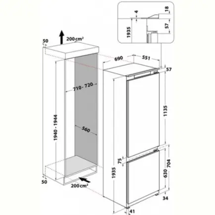 Встраиваемый холодильник Whirlpool WHSP70T121