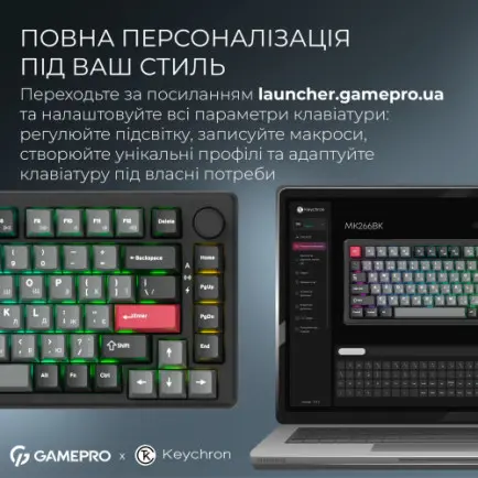 Клавіатура бездротова GamePro Asgard Yord Keychron Super Red Switch Black (MK266BK)