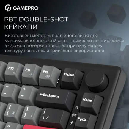 Клавіатура бездротова GamePro Asgard Yord Keychron Super Red Switch Black (MK266BK)