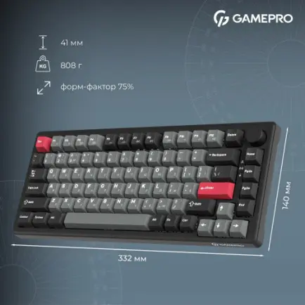 Клавіатура бездротова GamePro Asgard Yord Keychron Super Red Switch Black (MK266BK)