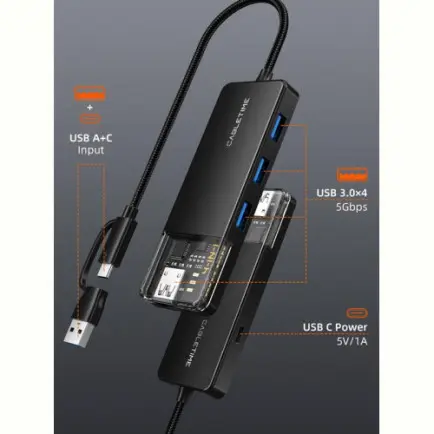 Концентратор Cabletime USB C/A - 4 Port USB 3.0, 5Gbps, 0.15 m (CB05B)