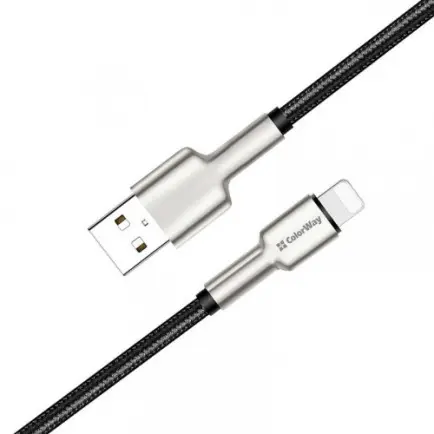 Кабель ColorWay USB-Lightning, head metal, 2.4А, 1м, Black (CW-CBUL046-BK)