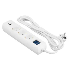 Сетевой фильтр 2E 3хSchuko, 1 х USB, 1 x USB-C, 3 м (2E-SP315M3USBWH)