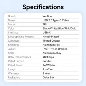 Кабель Vention USB Type-C - USB Type-C (M/M)