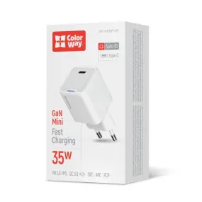 Сетевое зарядное устройство ColorWay GaN Mini 35W PD Port PPS USB-C White (CW-CHS056PD-WT)