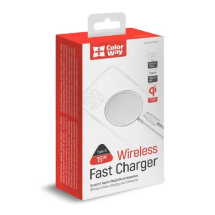 Беспроводное зарядное устройство СolorWay MagSafe Charger 15W for iPhone White (CW-CHW27Q-WT)