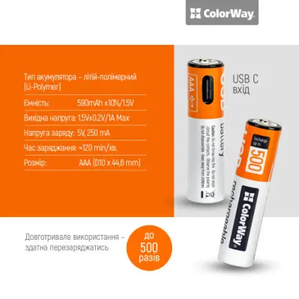 Акумулятор USB-C ColorWay (CW-UBAAA-09)