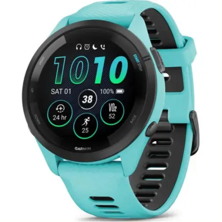 Смарт-часы Garmin Forerunner 265 Black Bezel with Aqua Case and Aqua/Black Silicone Band (010-02810-52)