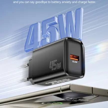 Сетевое зарядное устройство Essager Flash 45W USB-A QC Black (ECT45W-RPB01-Z)