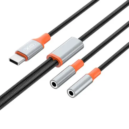 Кабель XO AUX 2х3.5 мм - USB Type-C (F/M)