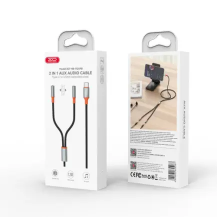Кабель XO AUX 2х3.5 мм - USB Type-C (F/M)