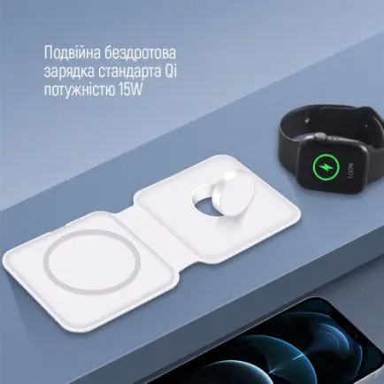 Беспроводное зарядное устройство ColorWay MagSafe Duo Charger 15W for iPhone White (CW-CHW32Q-WT)
