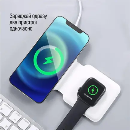 Беспроводное зарядное устройство ColorWay MagSafe Duo Charger 15W for iPhone White (CW-CHW32Q-WT)