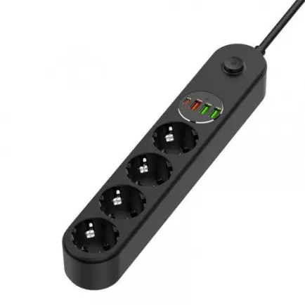 Фильтр питания ColorWay CW-CHE44PDB 4 розетки, 4USB (Type-C PD20W + 3USB QC3.0)