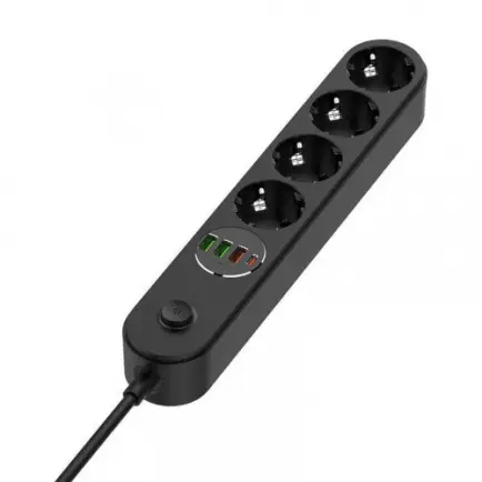 Фильтр питания ColorWay CW-CHE44PDB 4 розетки, 4USB (Type-C PD20W + 3USB QC3.0)