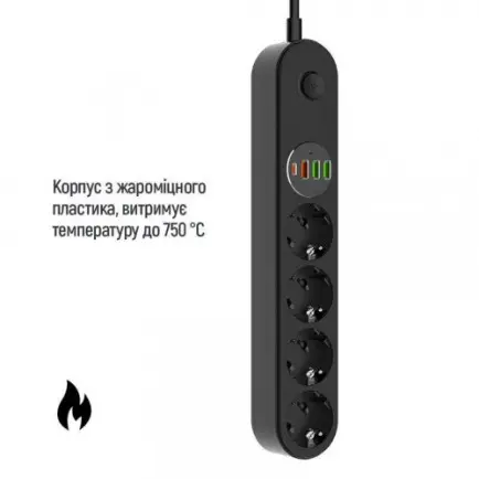 Фильтр питания ColorWay CW-CHE44PDB 4 розетки, 4USB (Type-C PD20W + 3USB QC3.0)