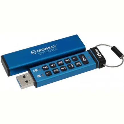 Флеш-накопитель USB3.2 16GB Kingston IronKey Keypad 200 Type-A Blue (IKKP200/16GB)