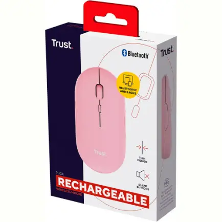 Мышь беспроводная Trust Puck Rechargeable Ultra-Thin BT WL Silent Pink (24125)