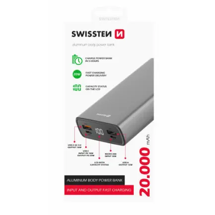 Універсальна мобільна батарея Swissten 20000mAh 20W Grey (8595217479852)