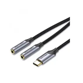 Кабель Vention Audio 2x3.5 mm F - USB Type-C M, 0.3 m, Black (BGPHY)