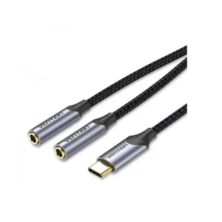Кабель Vention Audio 2x3.5 mm F - USB Type-C M, 0.3 m, Black (BGPHY)
