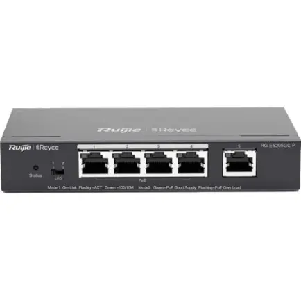 Коммутатор Ruijie Reyee RG-ES205GC-P (4xGE PoE+, 1xGE, max PoE 53W, desktop, steel case, Ruijie Cloud, Web Smart)
