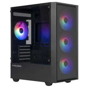 Корпус Prologix E107 Tempered Glass 1xUSB2.0, 2xUSB3.0, Black без БП