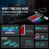 Бездротовий адаптер Fenvi FV-BE8800RGB Wi-Fi 7, Bluetooth 5.4 Gaming Tri Band 2...
