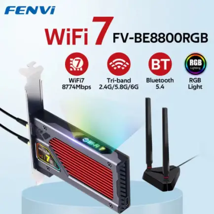 Беспроводной адаптер Fenvi FV-BE8800RGB Wi-Fi 7, Bluetooth 5.4 Gaming Tri Band 2.4G/5G/6GHz