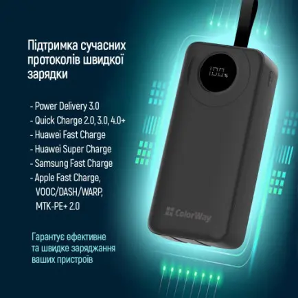 Универсальная мобильная батарея ColorWay EnergyPlus 30000mAh Black (CW-PB300LPB4BK-PDD)