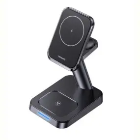 Беспроводное зарядное устройство Usams US-CC150 3in1 Magnetic Wireless Charging Stand 20W Black (CC150WXC01)