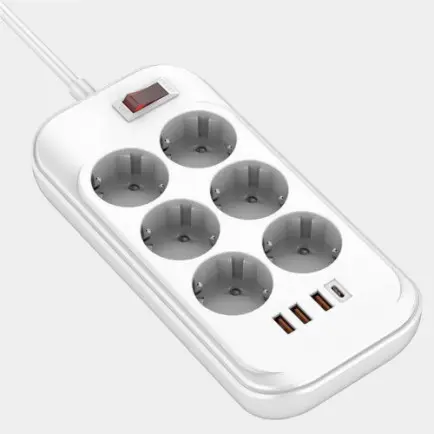 Фільтр живлення ColorWay CW-CHE64PDW 6 розеток, 4USB (Type-C PD20W + 3USB QC3.0)