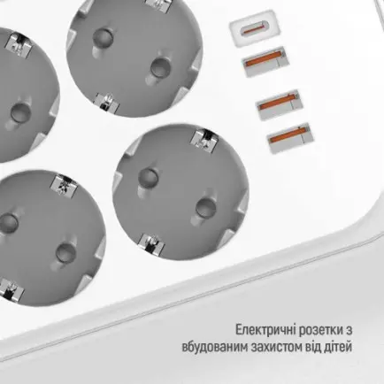 Фільтр живлення ColorWay CW-CHE64PDW 6 розеток, 4USB (Type-C PD20W + 3USB QC3.0)