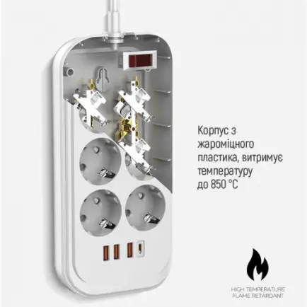 Фільтр живлення ColorWay CW-CHE64PDW 6 розеток, 4USB (Type-C PD20W + 3USB QC3.0)