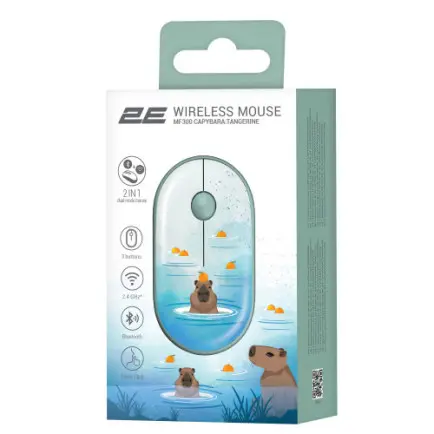 Мышь беспроводная 2E MF300 Capybara Tangerine Silent WL BT Green (2E-MF300WCAPIBARAGN)