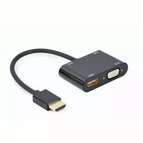 Адаптер Cablexpert HDMI - HDMI/VGA+Аудио 3.5 мм, M/F, 0.15 м, черный (A-HDMIM-HDMIFVGAF-01)