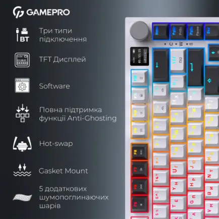 Клавиатура беспроводная GamePro Asgard Valhalla QLAB Sakura Switch White With Display (MK160-W-D-QS-PRO)