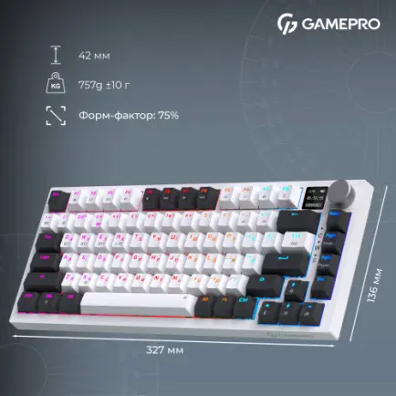 Клавиатура беспроводная GamePro Asgard Valhalla QLAB Sakura Switch White With Display (MK160-W-D-QS-PRO)