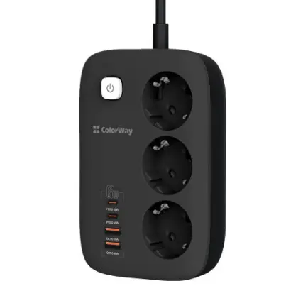 Фільтр живлення ColorWay CW-CHE34PDB GaN3 Pro PD 65W (2USB-A + 2 TYPE-C)