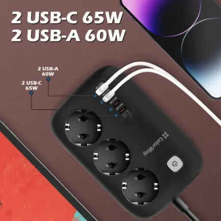 Фільтр живлення ColorWay CW-CHE34PDB GaN3 Pro PD 65W (2USB-A + 2 TYPE-C)