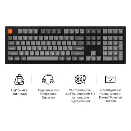 Клавіатура бездротова Keychron K10 Max Keychron Super Banana Switch Black RGB (K10M-H4-UA)