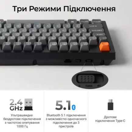 Клавіатура бездротова Keychron K10 Max Keychron Super Banana Switch Black RGB (K10M-H4-UA)