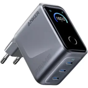 Сетевое зарядное устройство Anker GaN Prime Charger 160W, 3xUSB-C, Display Silver (A2687341)